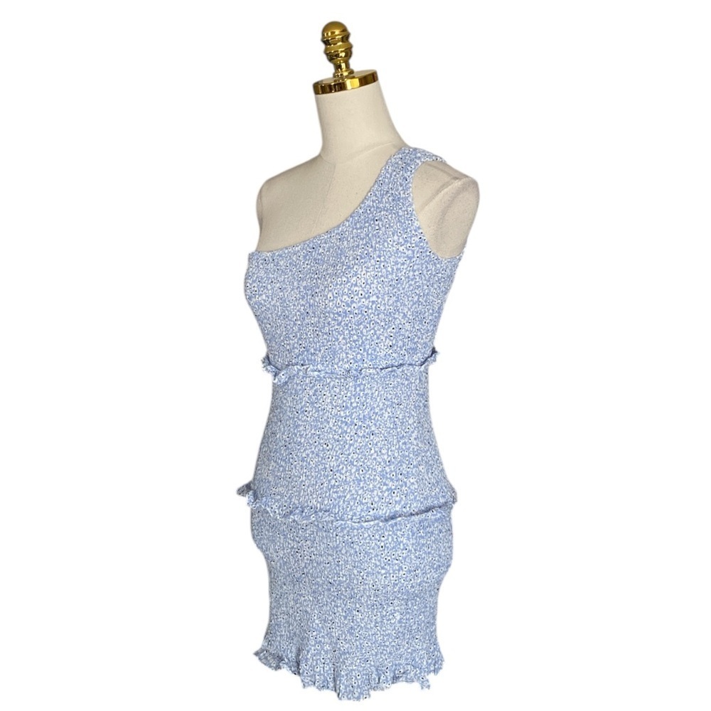 Princess Polly Elza Blue & White Floral Shirred One Shoulder Mini Dress Size 6 - Picture 7 of 10